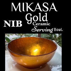 ⭐️HP⭐️NIB▪️MIKASA▪️8” Metallic Gold Glazed Ceramic Serving Bowl